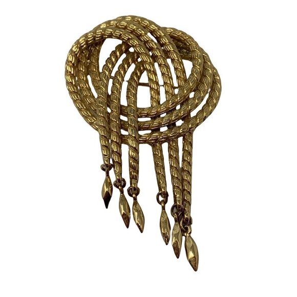 Vintage Monet Rope Knot Brooch Pin Goldtone Gold Tone Tremble Large 2.75 in Sign - Picture 12 of 12